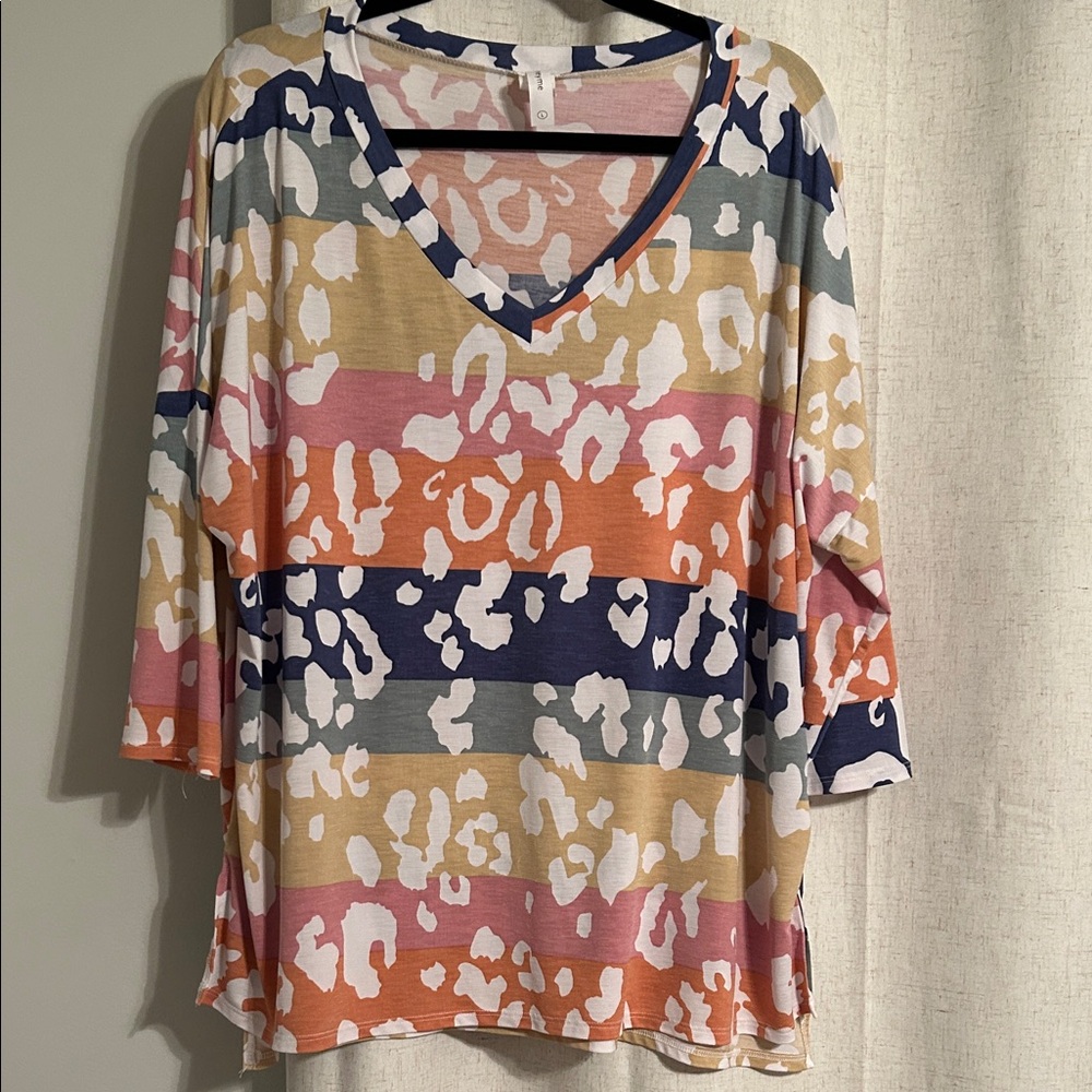 Honey Me Striped Multi-Color V-Neck Women's Top